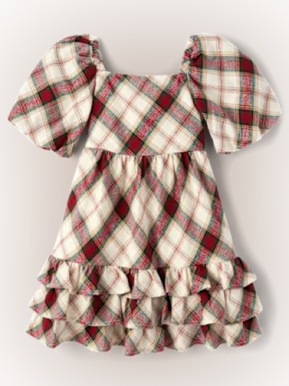 NEW Gymboree Cream Plaid Ruffle Dress Size 6 Puff Sleeves 100 Cotton